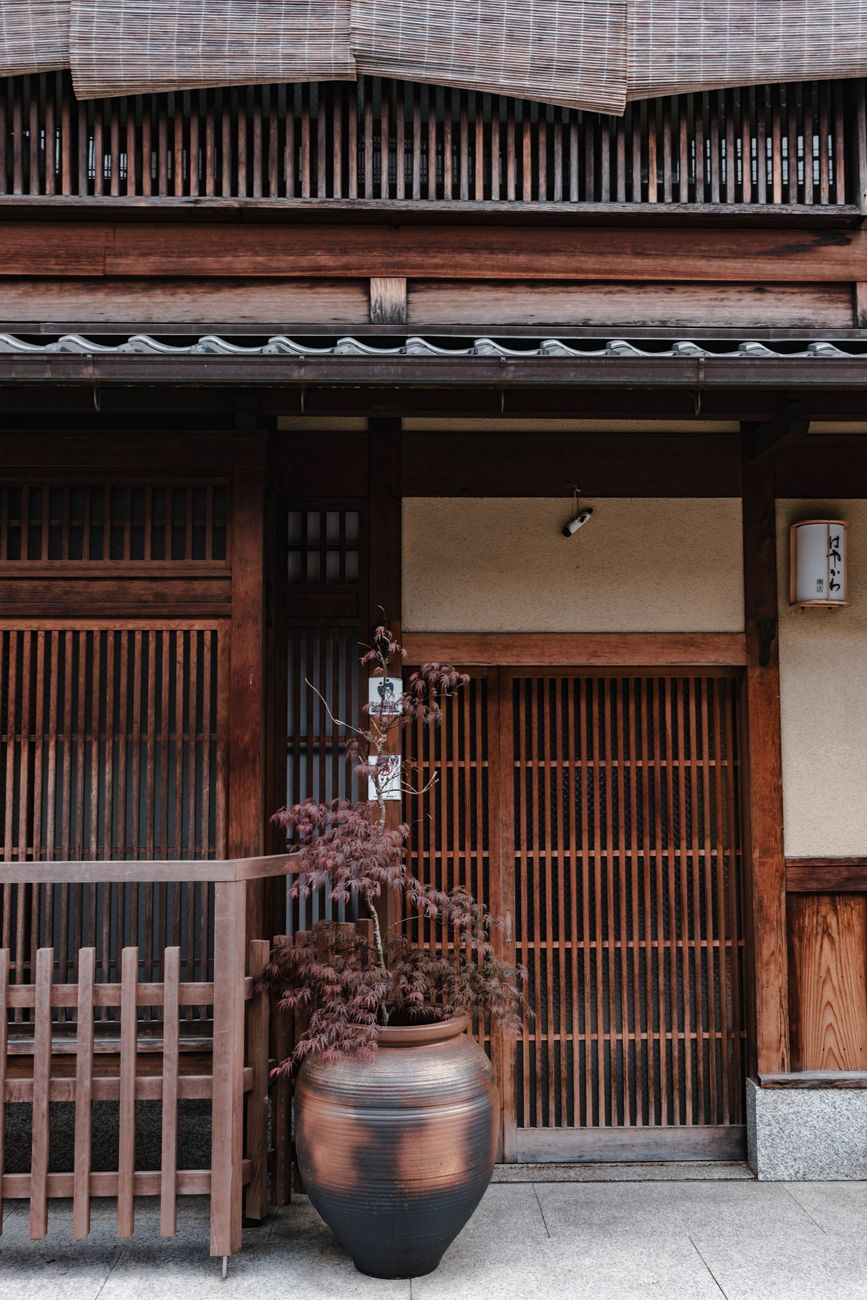 Traditional Japanese wooden machiya corridor with tatami